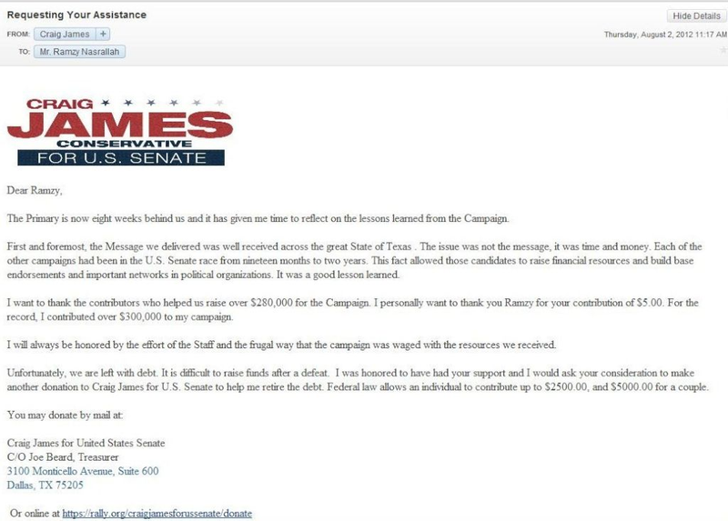 Illustration for article titled Craig James Is Broke And Asking His Former Campaign Donors For Money